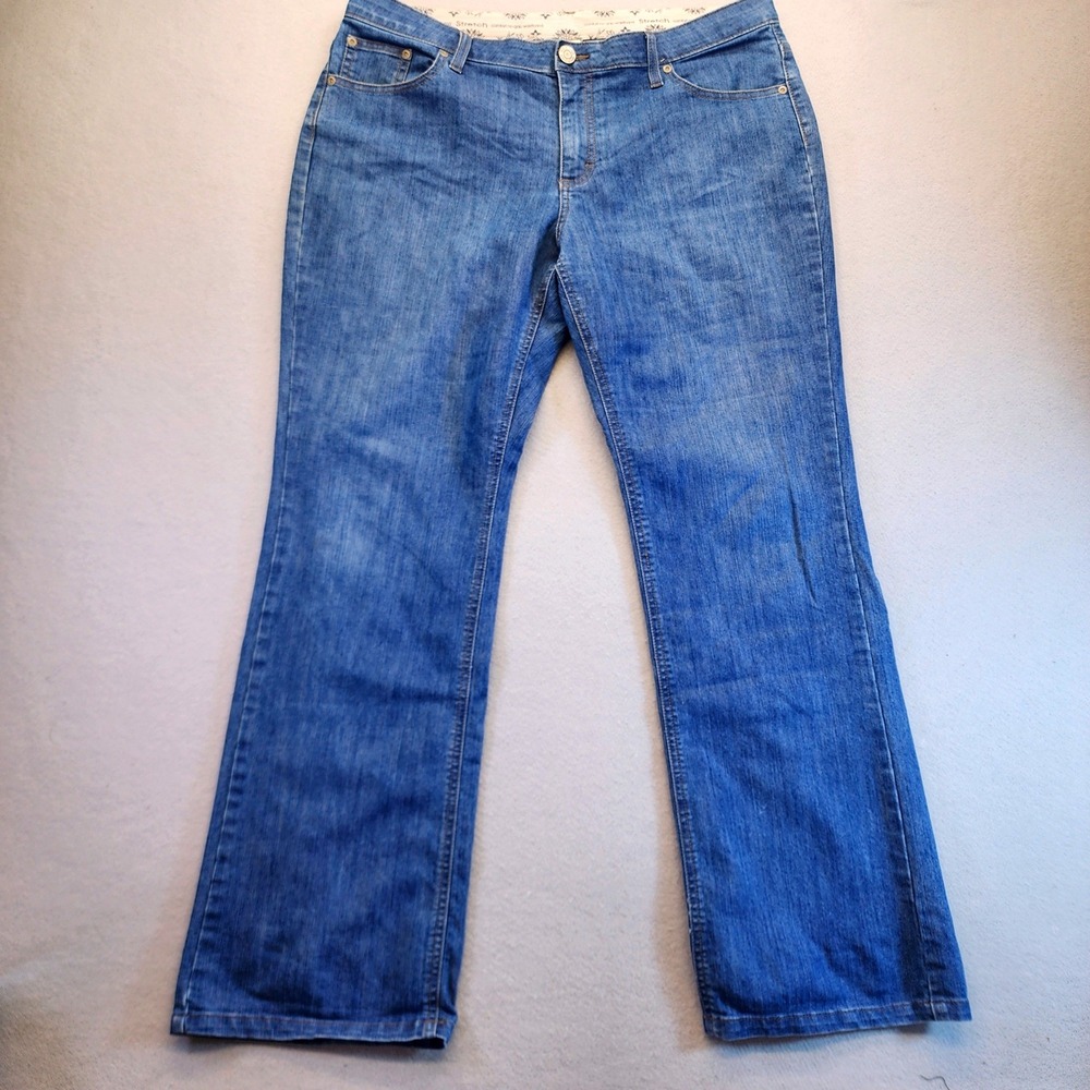 Merona Women 16 Bootcut Jeans Medium Wash Stretch Comfort No Gap Waistband Blue‎